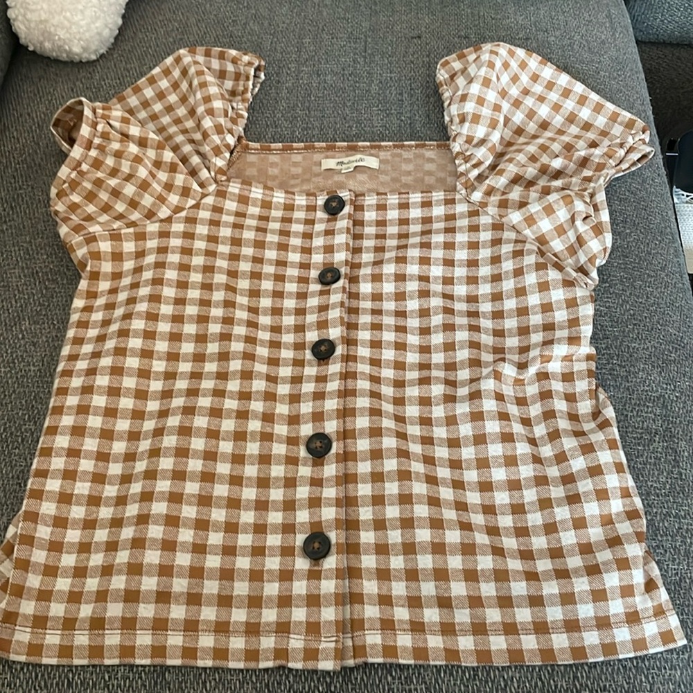 MADEWELL GINGHAM SHORTSLEEVE BUTTON DOWN TOP - size m